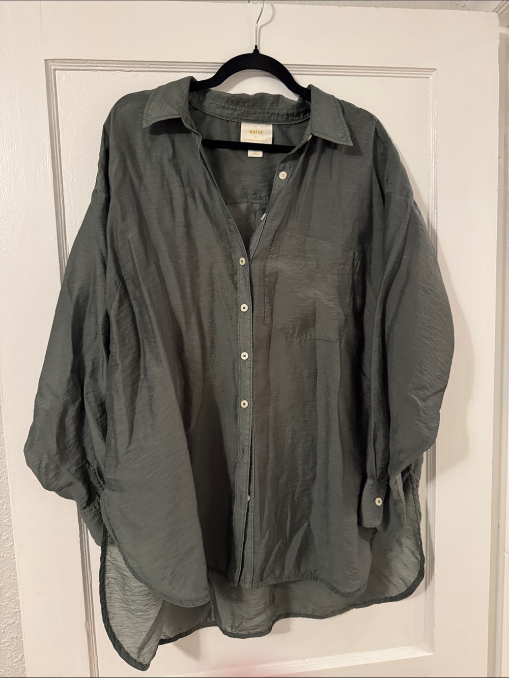 Anthropologie Maeve Olive Green Lightweight Button-Up